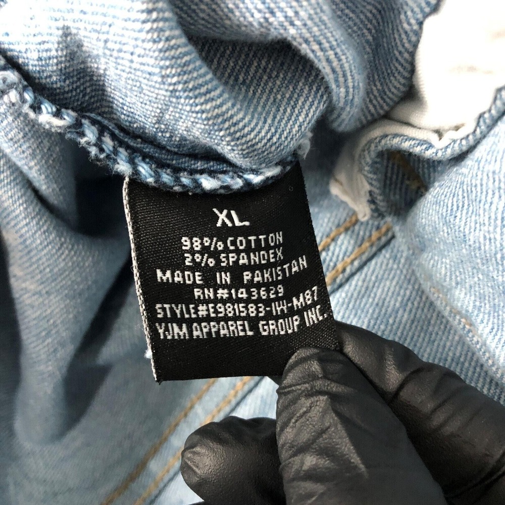 Encrypted Jacket Mens XL Light Wash Denim Distressed Paint Splatter Trucker Norm - Picture 5 of 14